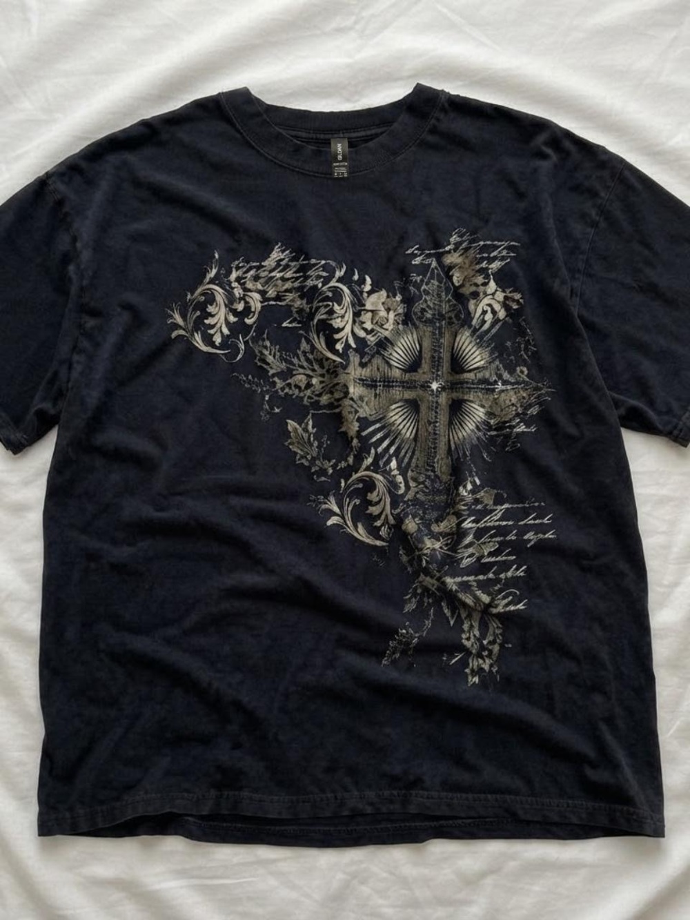 Gildan Black Short-Sleeve Tee with Ornate Cross Graphic